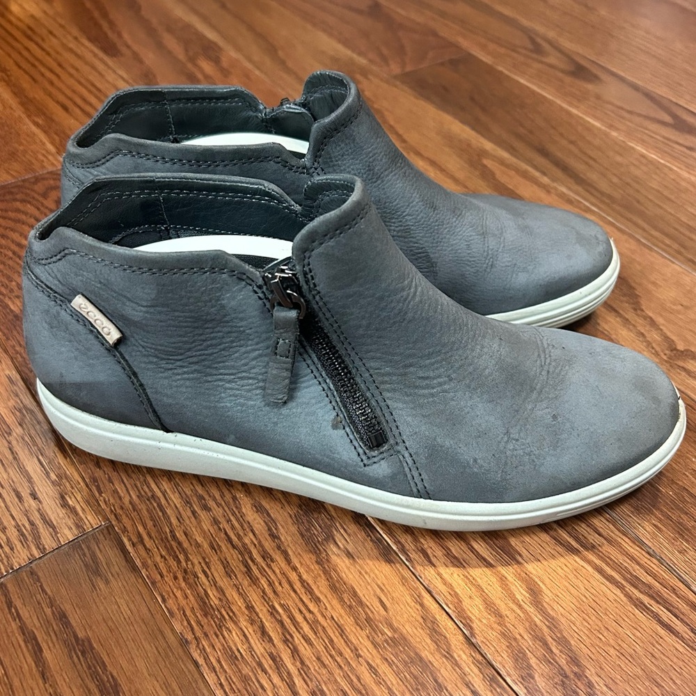 ECCO Nubuck Zip Bootie Gray Leather Shoes Size 39EU 8-8.5US - Picture 3 of 8